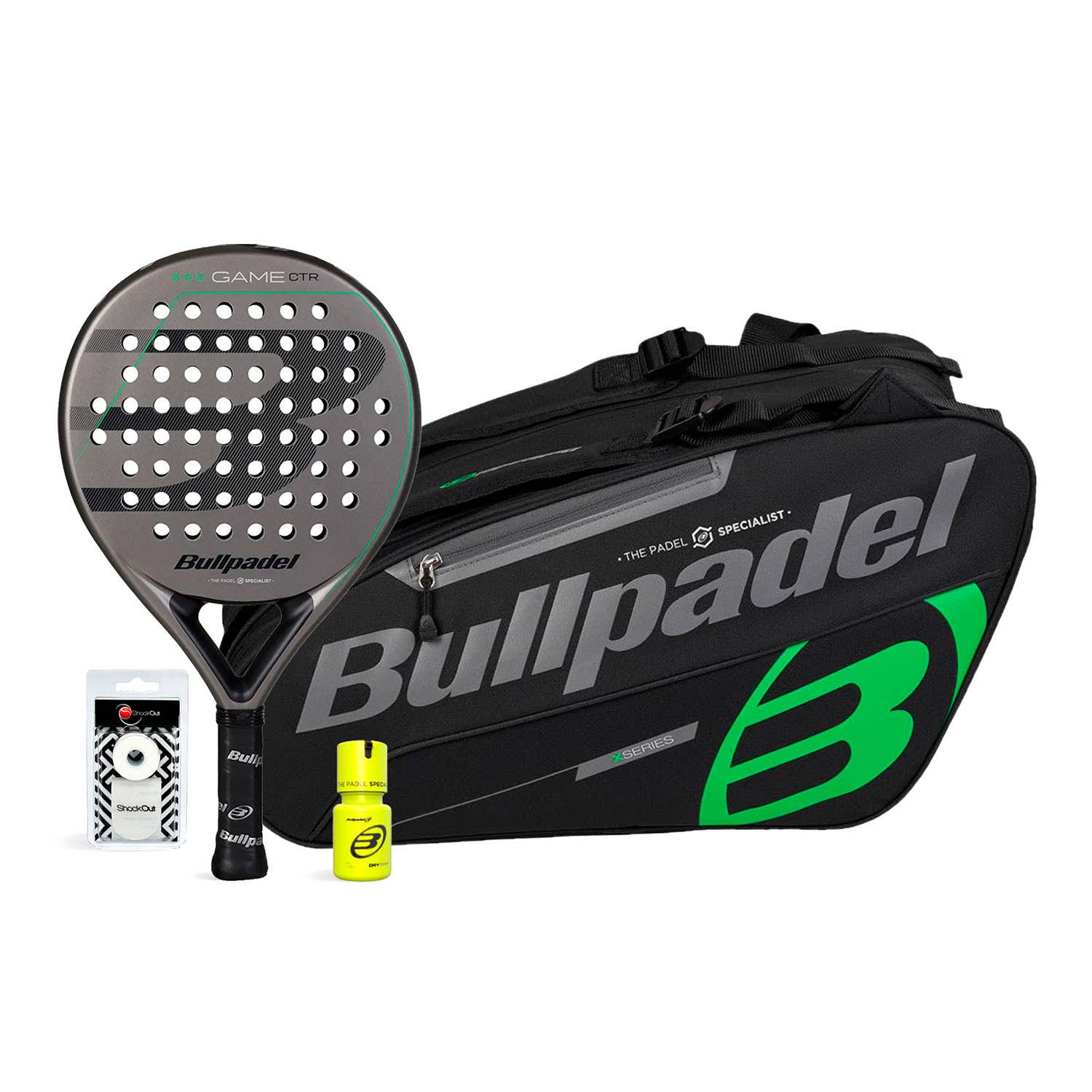 Pack Bullpdel Game Ctr Gris Paletero Negro Dry Grip
